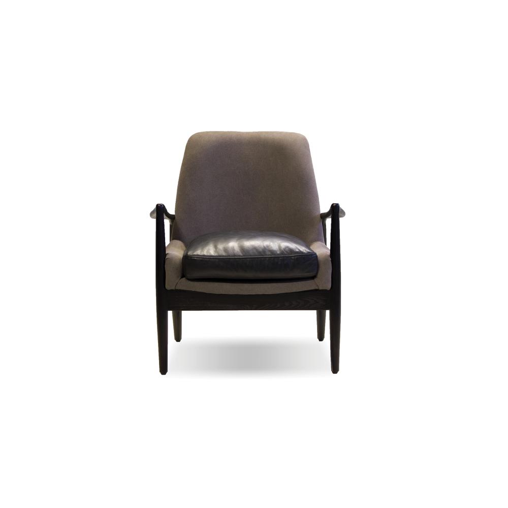 Reynolds Lounge Chair Ash Grey Fabric And Antique Black Distressed Leather Seat With Black Matte Frame. Picture 2