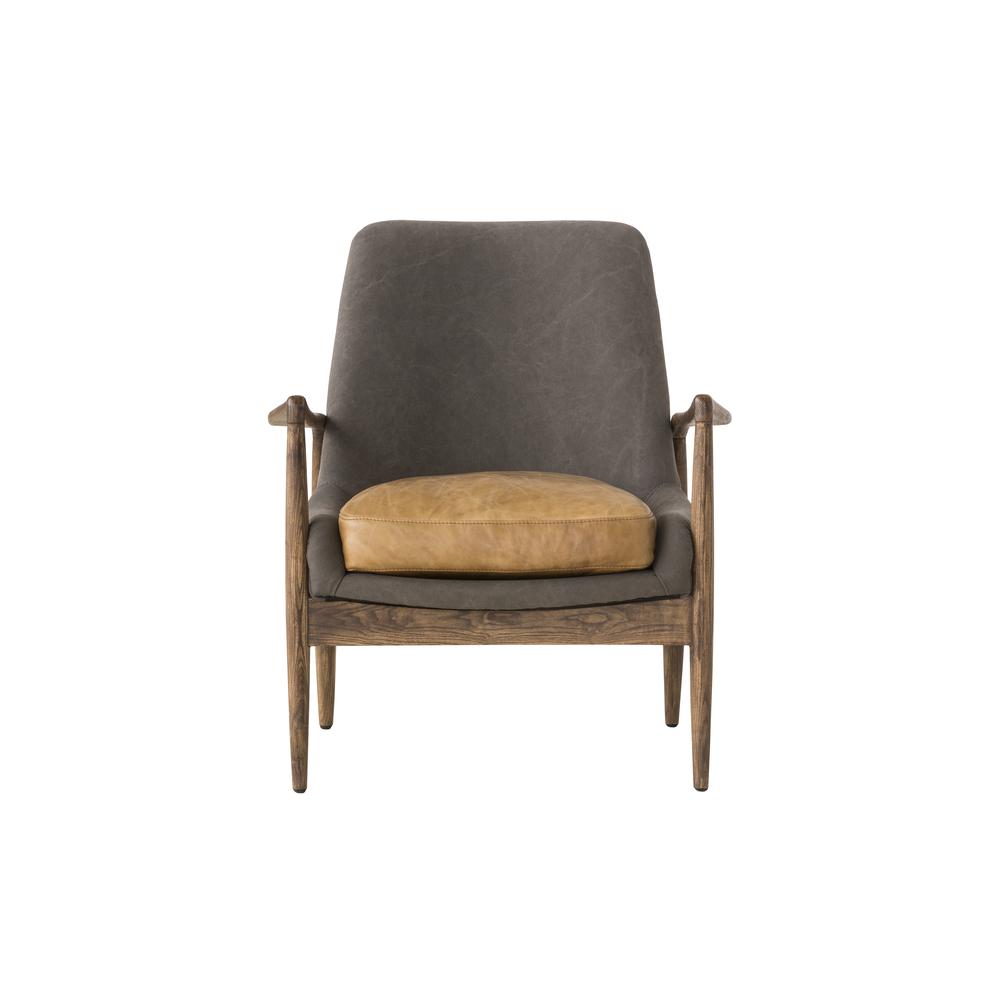 Reynolds Lounge Chair Ash Grey Fabric And Tan Vintage Distressed Leather Seat With Ash Stained Light Walnut. Picture 2