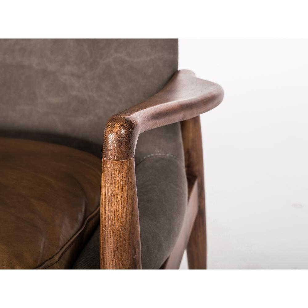 Reynolds Lounge Chair Ash Grey Fabric And Tan Vintage Distressed Leather Seat With Ash Stained Light Walnut. Picture 6