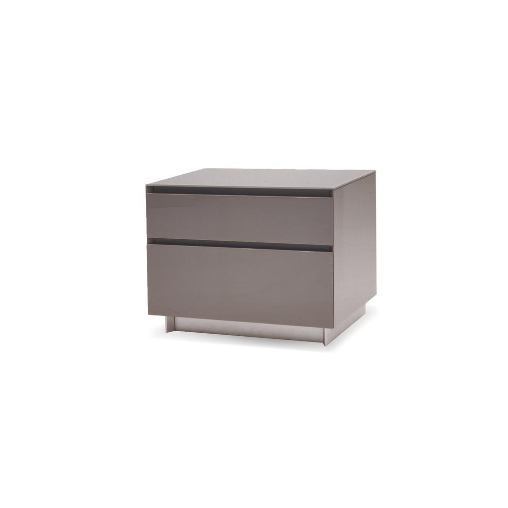 Savvy 2 Drawer Night Table High Gloss Light Grey With Brushed Stainless Steel. Picture 1