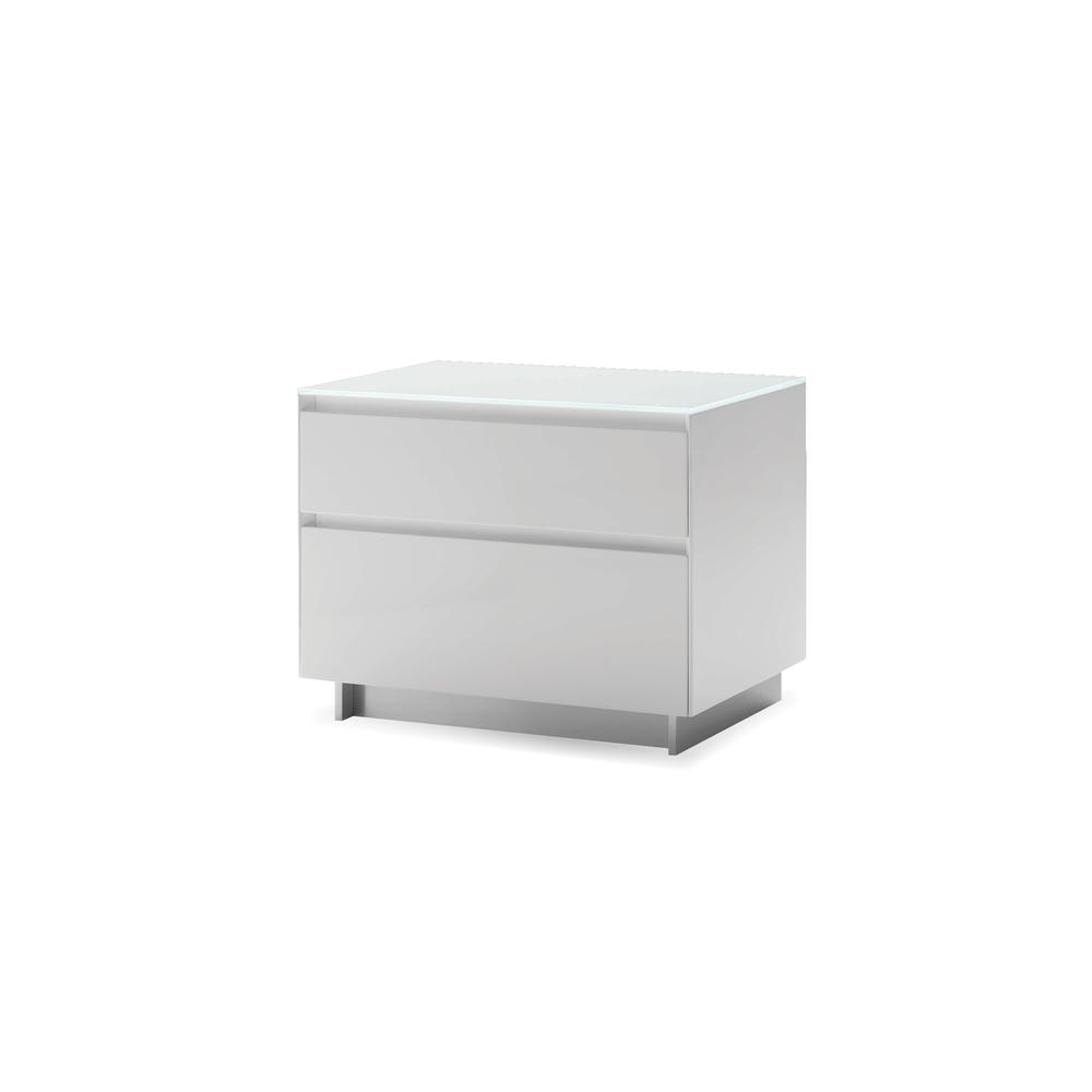 Savvy 2 Drawer Night Table High Gloss White With Brushed Stainless Steel. Picture 1