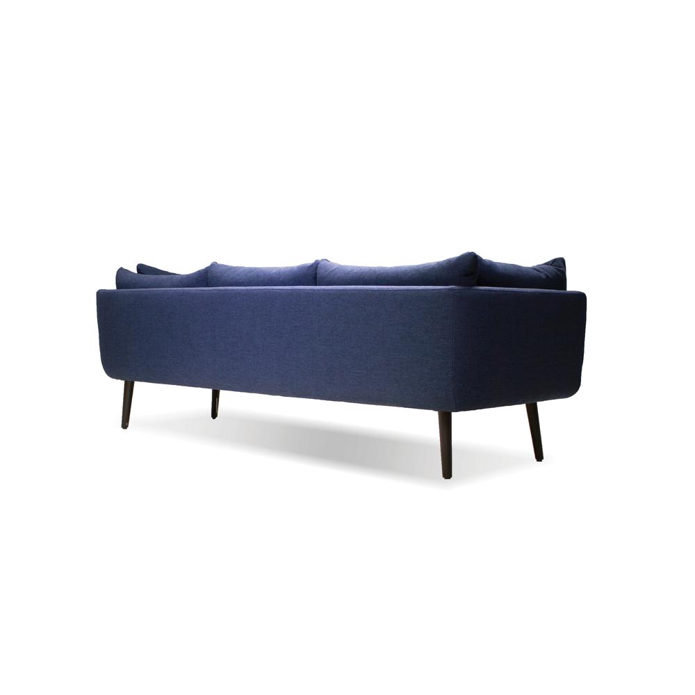 Deklan 3 Seater Sofa Blue Fabric with Black Wooden Legs. Picture 4