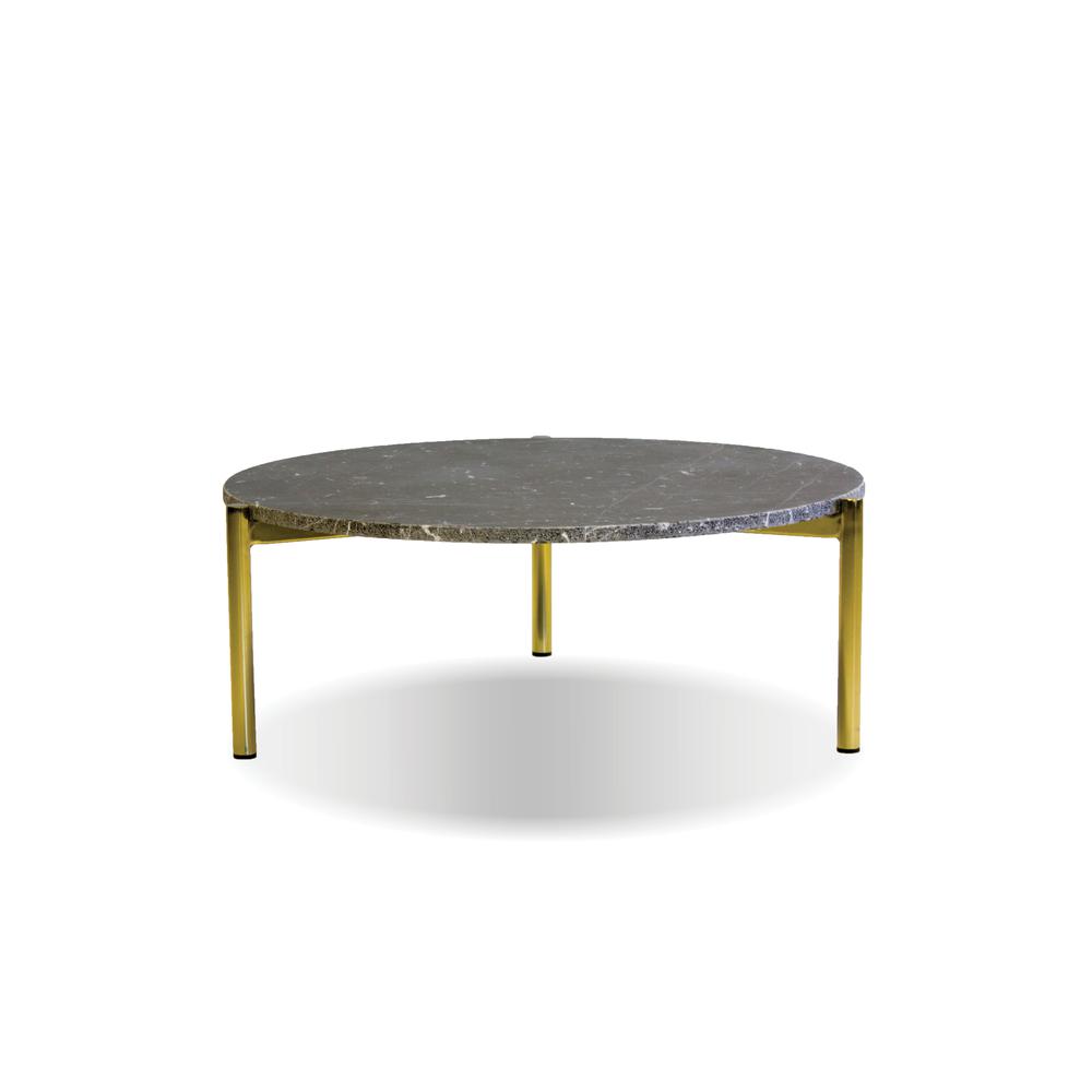 Atlas 31" Round Coffee Table Black Spanish Nero Marquina Marble With Gold Polished Brass Frame. The main picture.