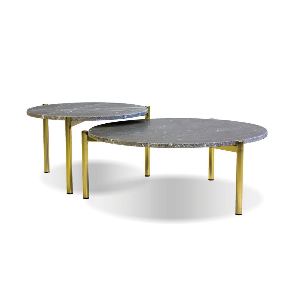 Atlas 31" Round Coffee Table Black Spanish Nero Marquina Marble With Gold Polished Brass Frame. Picture 2