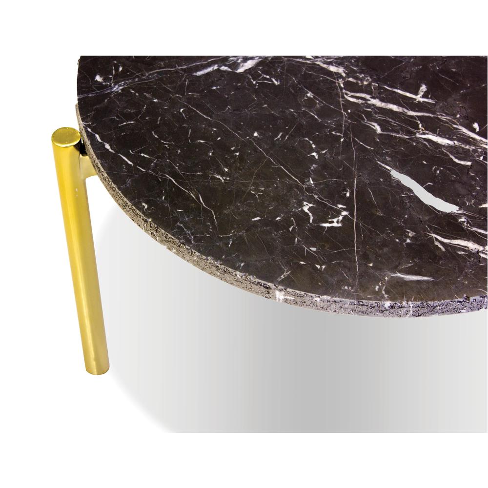 Atlas 31" Round Coffee Table Black Spanish Nero Marquina Marble With Gold Polished Brass Frame. Picture 3