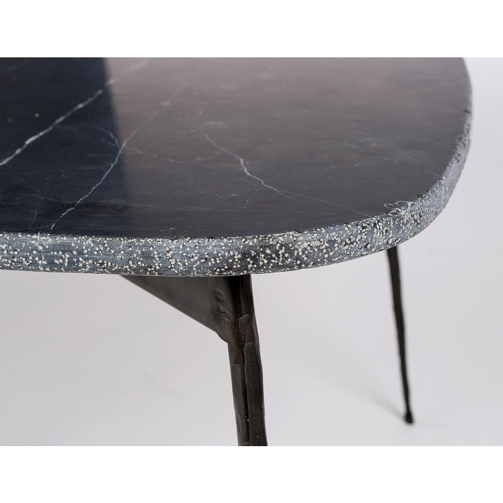 Flint Large Coffee Table Black Spanish Nero Marquina Marble With Distressed Forged Black Iron Legs. Picture 2