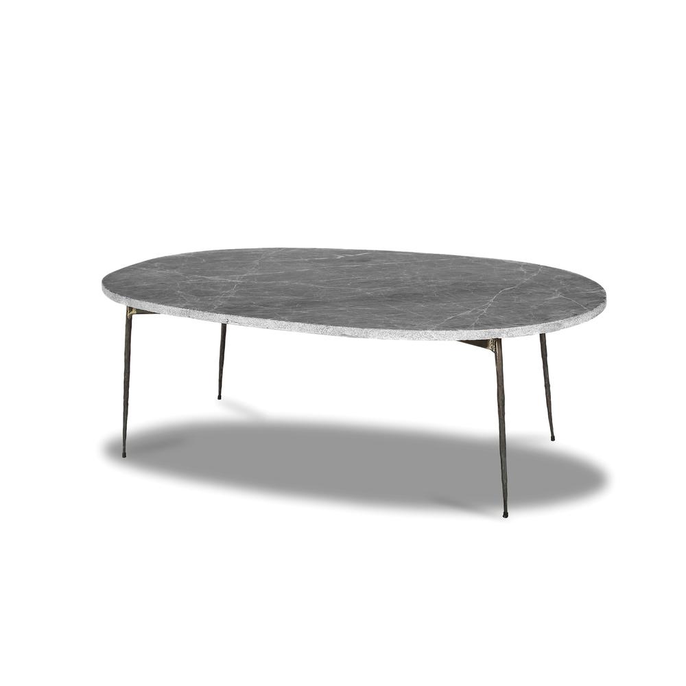 Tuk Tuk Large Coffee Table Grey Italian Marble With Black Powder Coated Steel. Picture 1