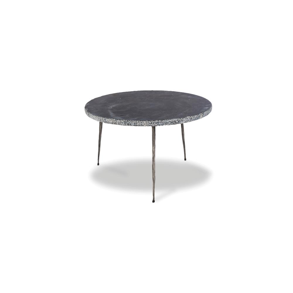 Kaii 13" Low End Table Black Spanish Nero Marquina Marble With Distressed Forged Black Iron Legs. Picture 1