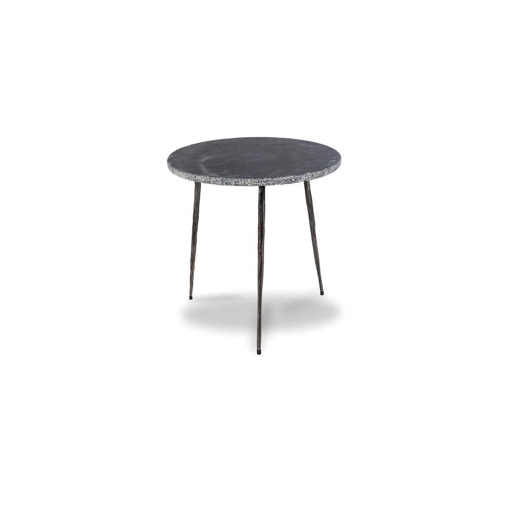 Kaii 16" Medium End Table Black Spanish Nero Marquina Marble With Distressed Forged Black Iron Legs. Picture 1