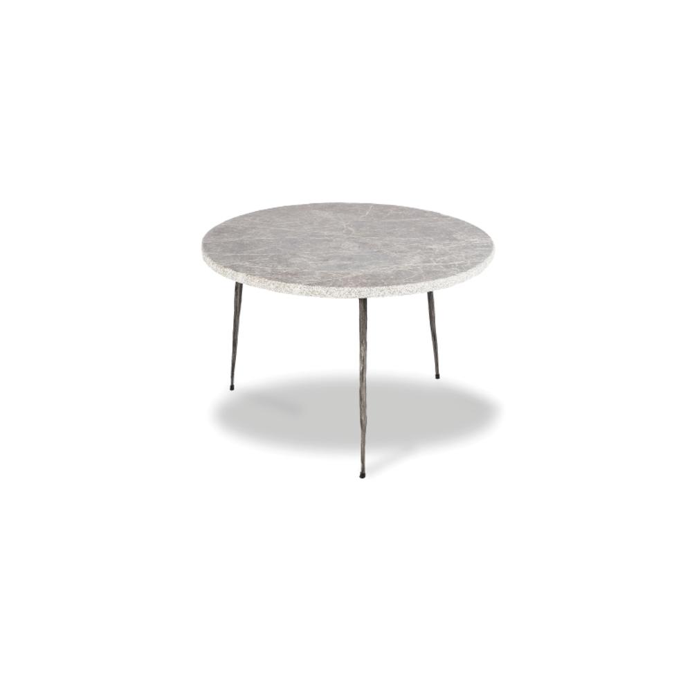 Kaii 13" Low End Table Grey Italian Marble With Black Iron Legs. Picture 1