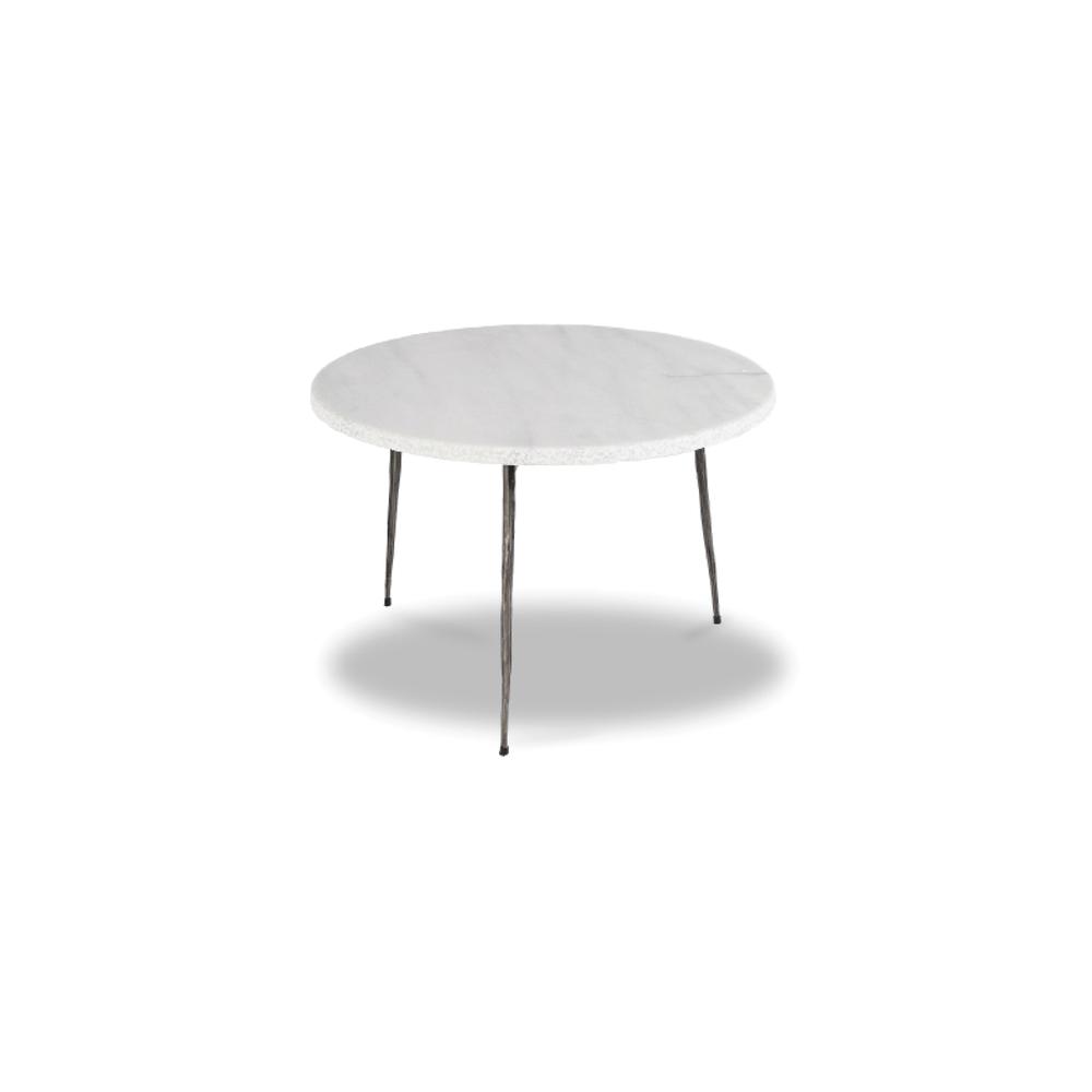 Kaii 13" Low End Table White Volakas Marble With Black Iron Legs. Picture 1