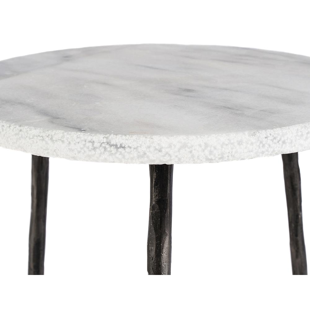 Kaii 13" Low End Table White Volakas Marble With Black Iron Legs. Picture 2