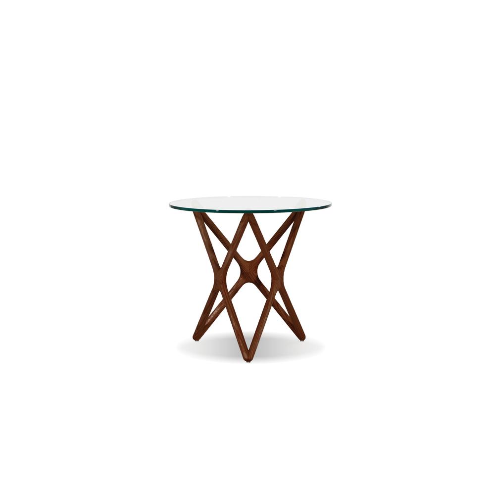 Quasar 20" Low End Table Clear Glass With Ash Stained Light Walnut. Picture 1