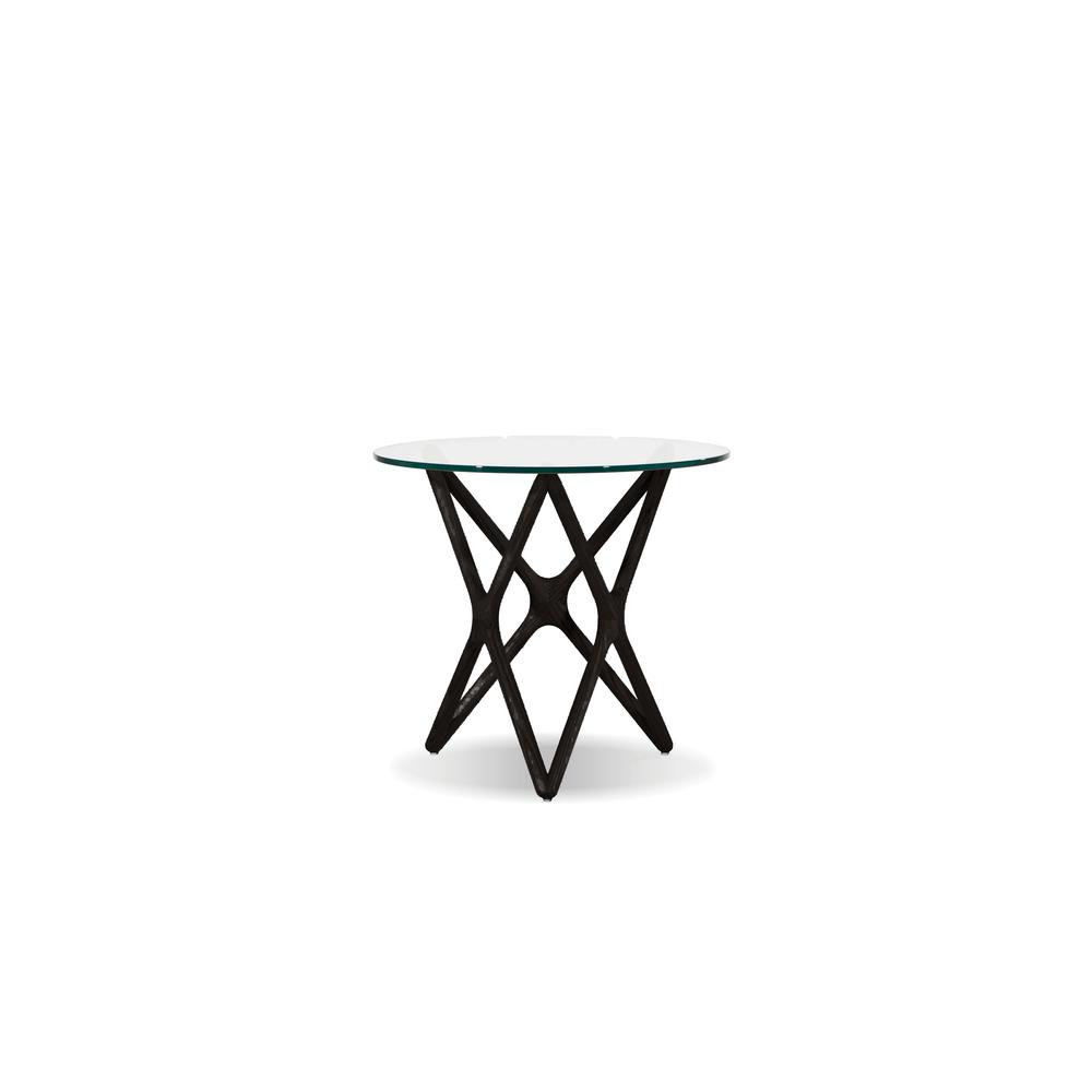 Quasar 20" Low End Table Clear Glass With Solid Ash Wood Black Base. Picture 1