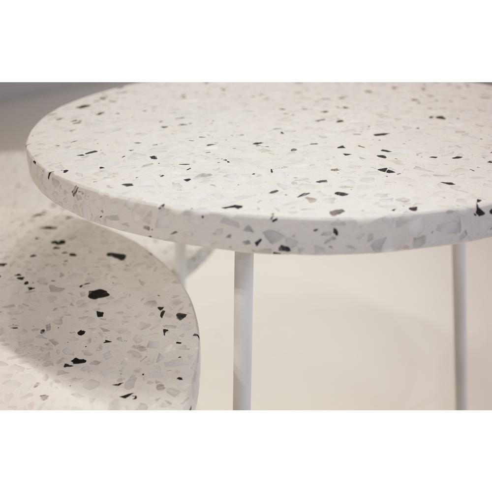 Rizzo Low End Table White Terrazo Marble With White Base. Picture 3