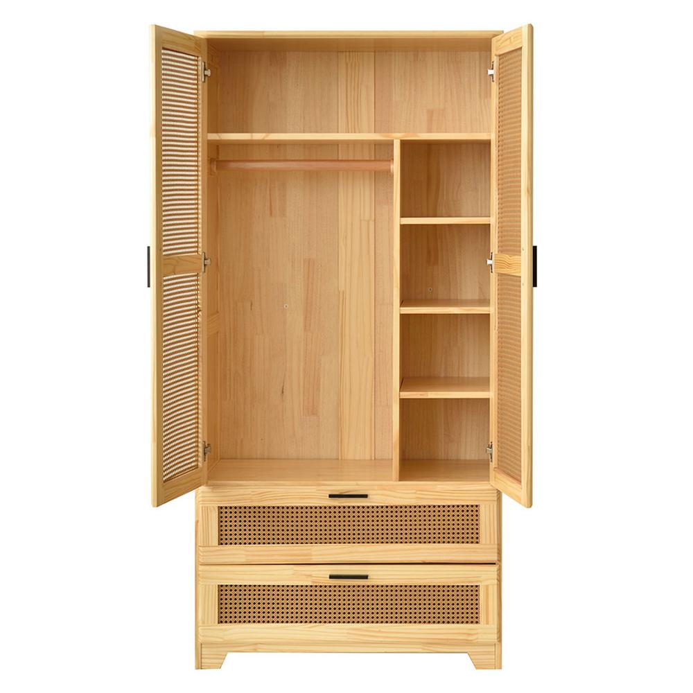 Stylish Pine Wood Closet with Rattan Doors and Two Drawers for Easy Access. Picture 6