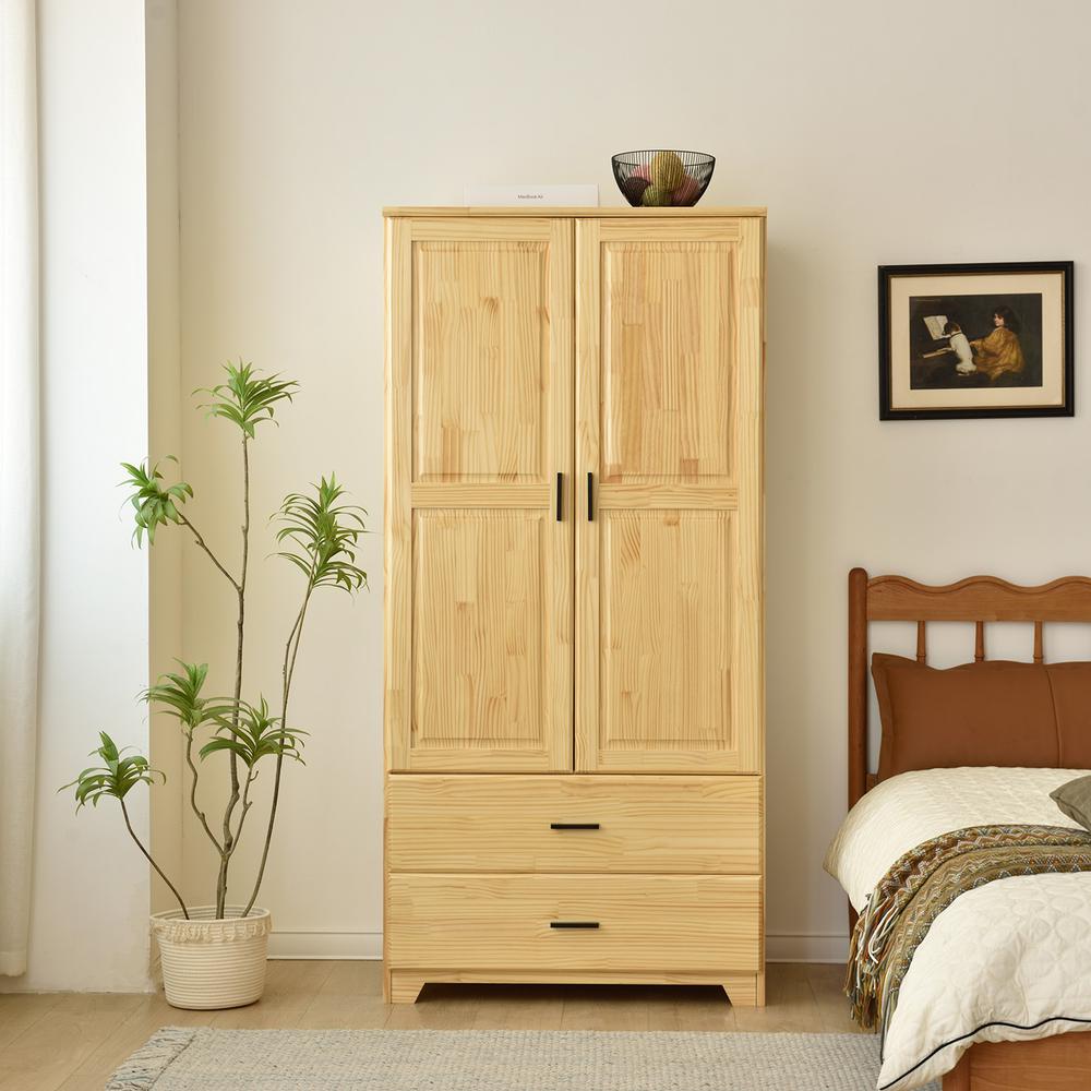 Stylish Pine Wood Closet with Raised Doors and Two Drawers for Easy Access. Picture 15