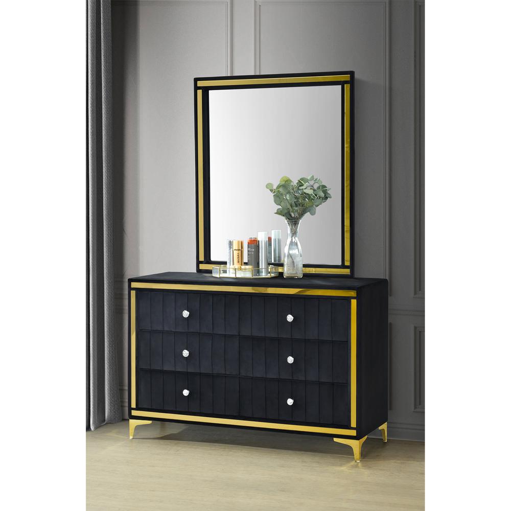 Velvet 6 Drawer Dresser with Gold Legs and Trim. Picture 8