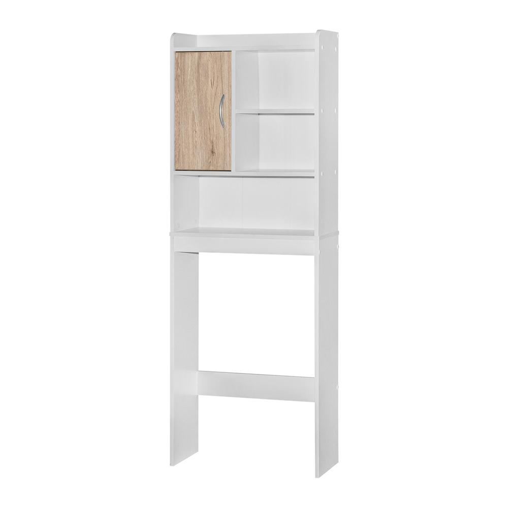Better Home Products Ace Over-the-Toilet Storage Cabinet in White & Natural Oak. Picture 1