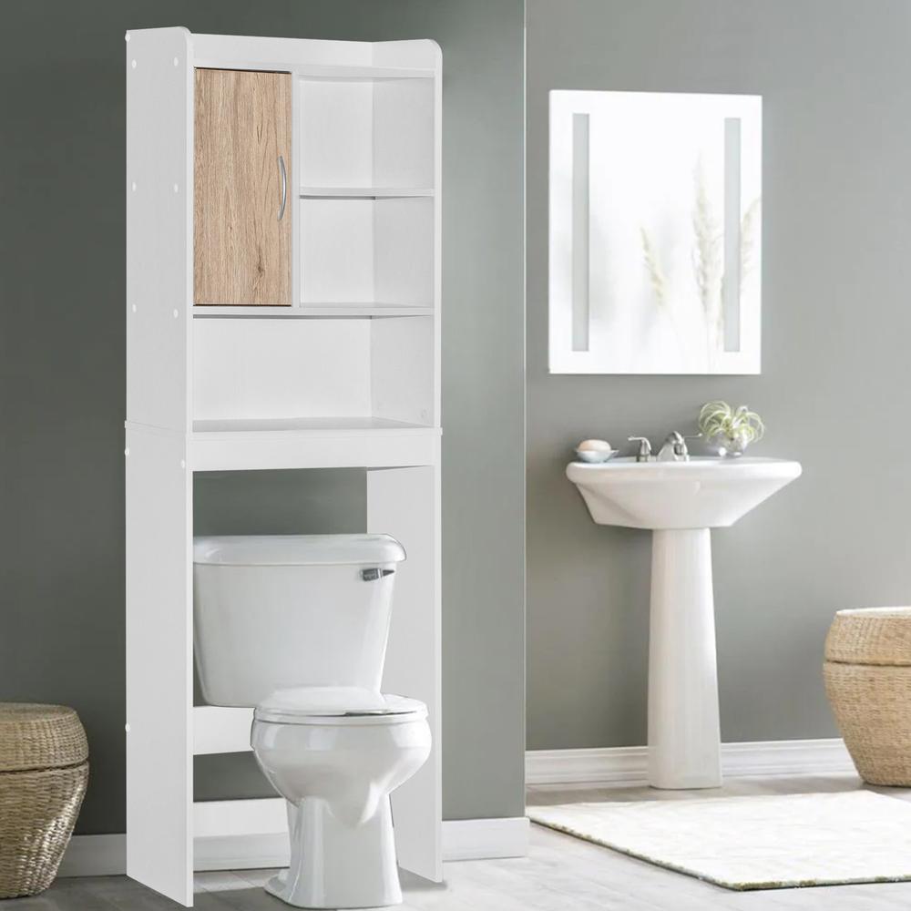 Better Home Products Ace Over-the-Toilet Storage Cabinet in White & Natural Oak. Picture 10