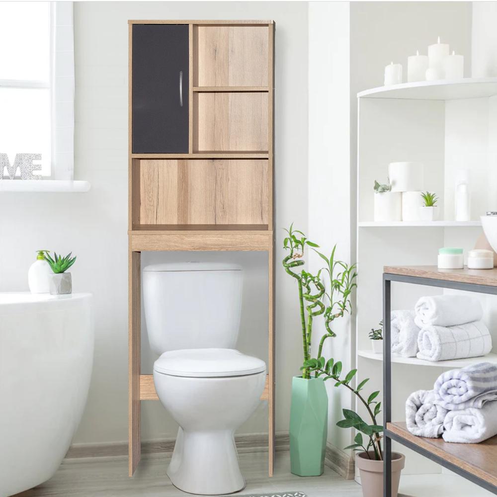 Better Home Products Ace Over-the-Toilet Storage Organizer in White & Natural Oak. Picture 6