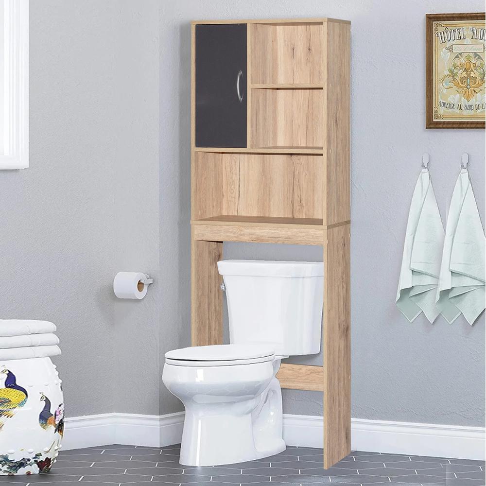 Better Home Products Ace Over-the-Toilet Storage Organizer in White & Natural Oak. Picture 7