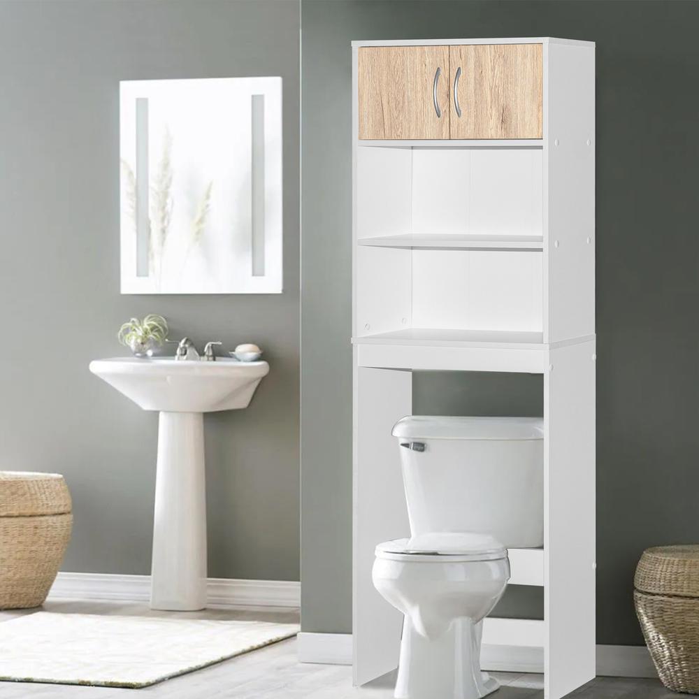 Better Home Products Ace Over-the-Toilet Storage Rack in White & Natural Oak. Picture 6