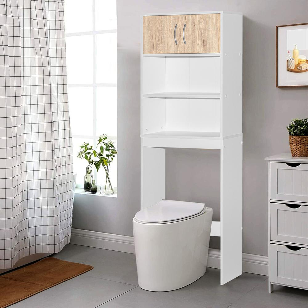 Better Home Products Ace Over-the-Toilet Storage Rack in White & Natural Oak. Picture 7