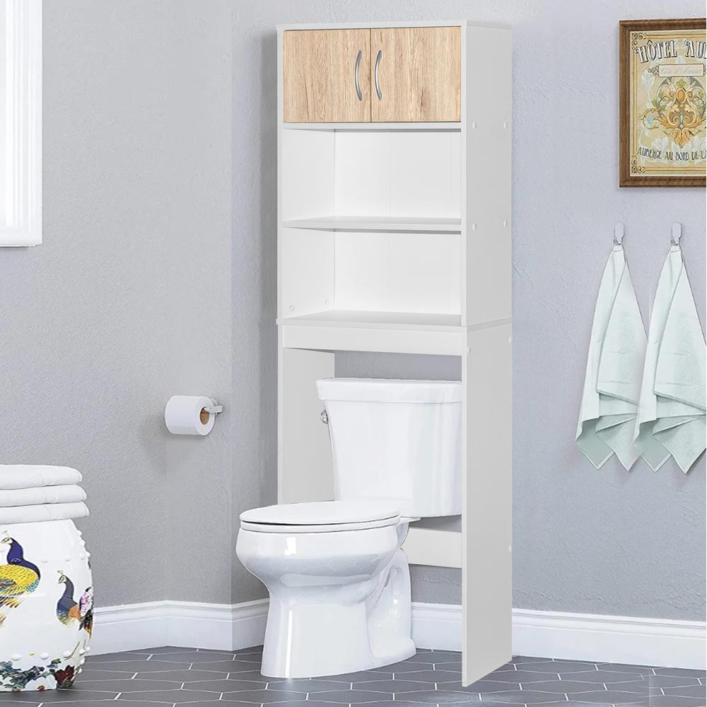 Better Home Products Ace Over-the-Toilet Storage Rack in White & Natural Oak. Picture 11