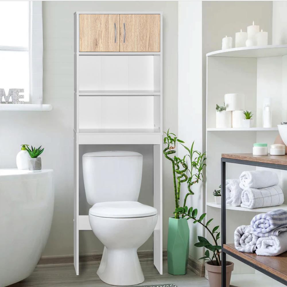Better Home Products Ace Over-the-Toilet Storage Rack in White & Natural Oak. Picture 9