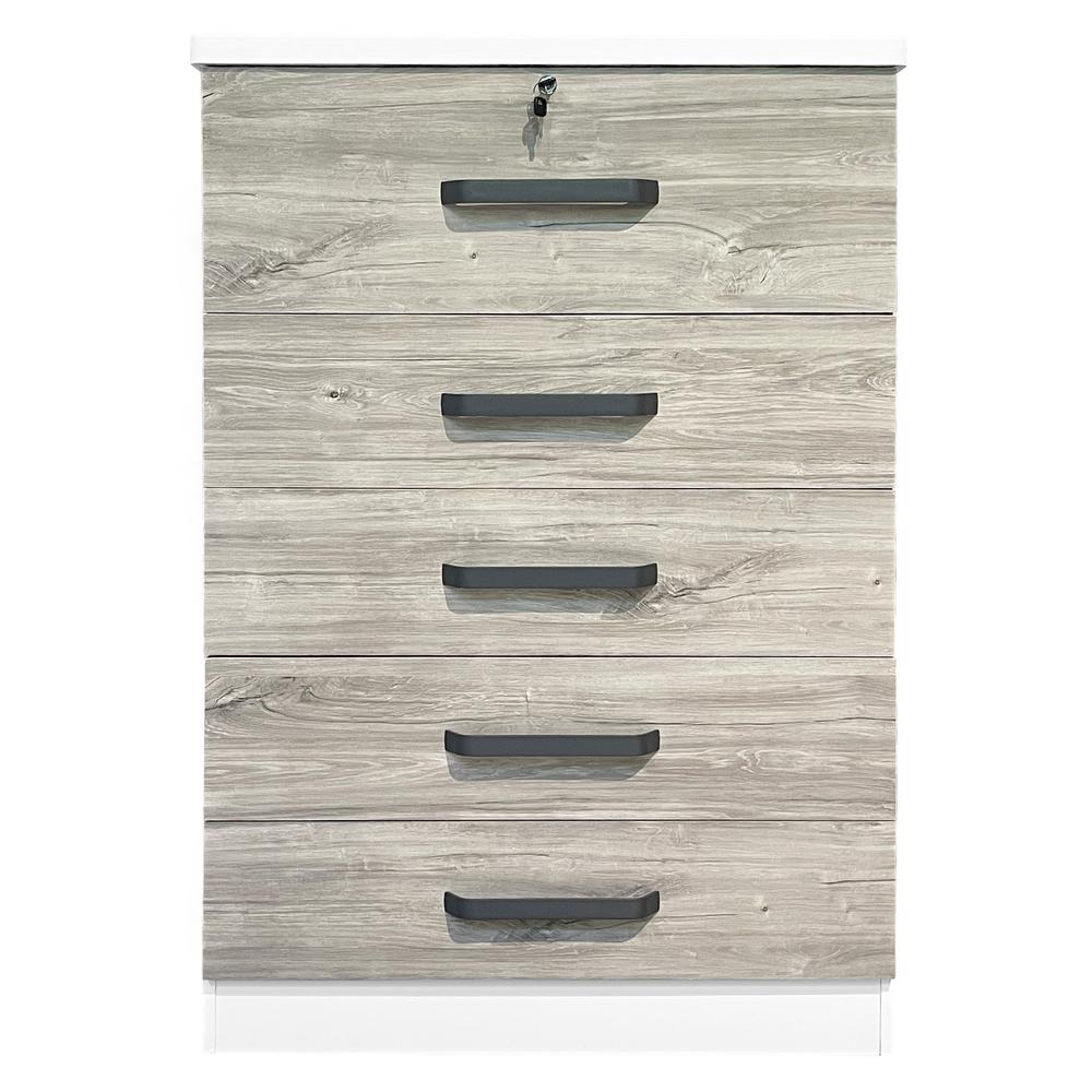 Better Home Products Xia 5 Drawer Chest of Drawers in White & Gray Oak. Picture 1