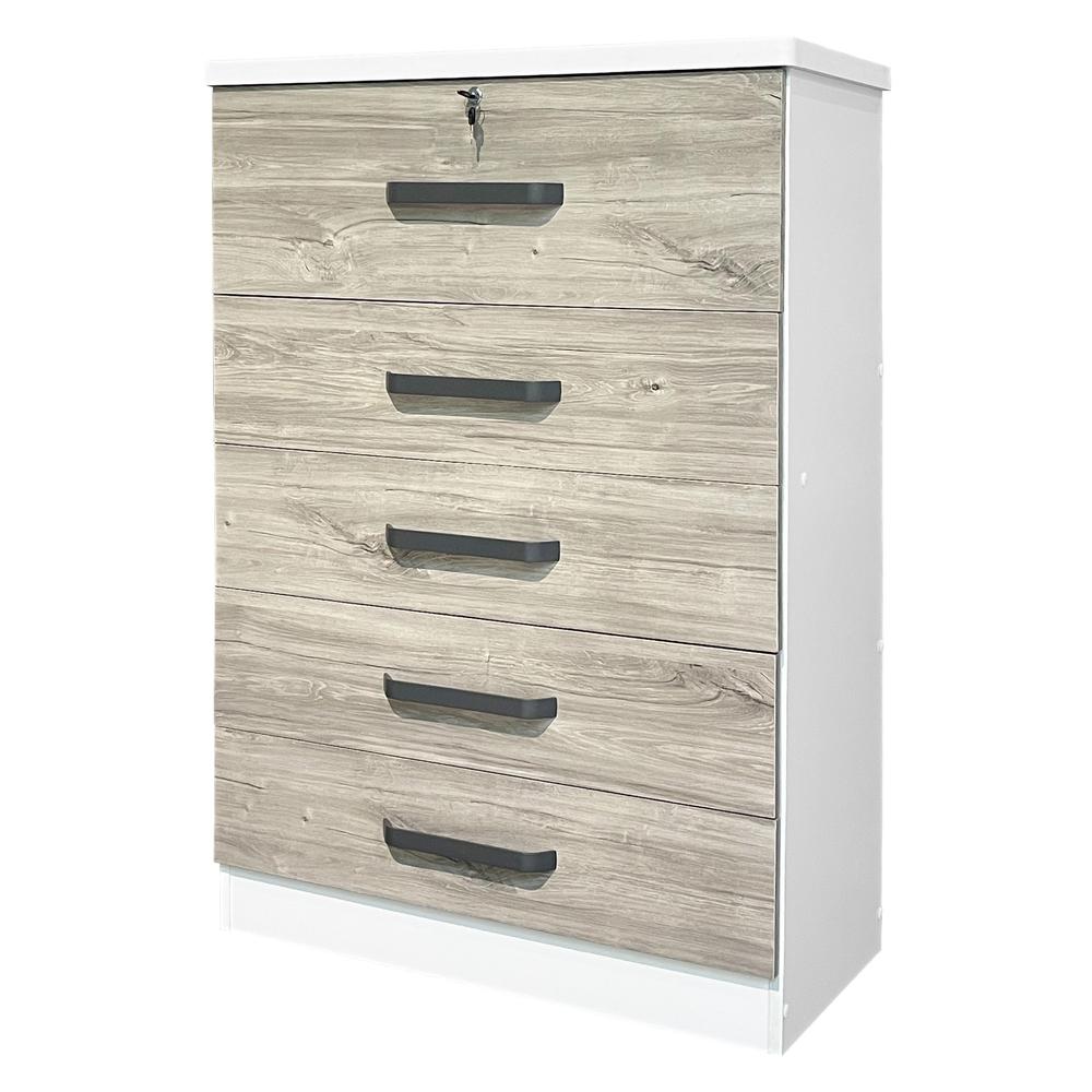 Better Home Products Xia 5 Drawer Chest of Drawers in White & Gray Oak. Picture 2