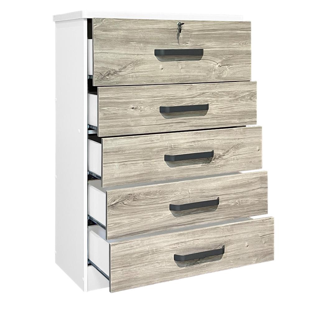 Better Home Products Xia 5 Drawer Chest of Drawers in White & Gray Oak. Picture 5