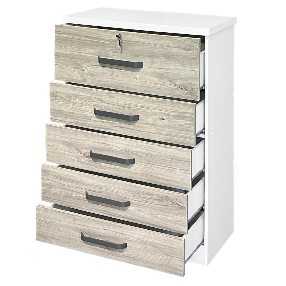 Better Home Products Xia 5 Drawer Chest of Drawers in White & Gray Oak. Picture 4