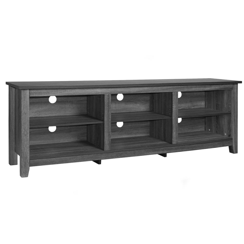 Better Home Products Noah Wooden 70 TV Stand with Open Storage Shelves in Gray. Picture 8