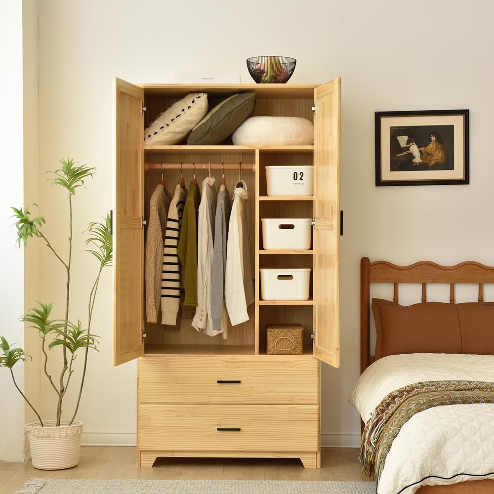 Stylish Pine Wood Closet with Raised Doors and Two Drawers for Easy Access. Picture 19