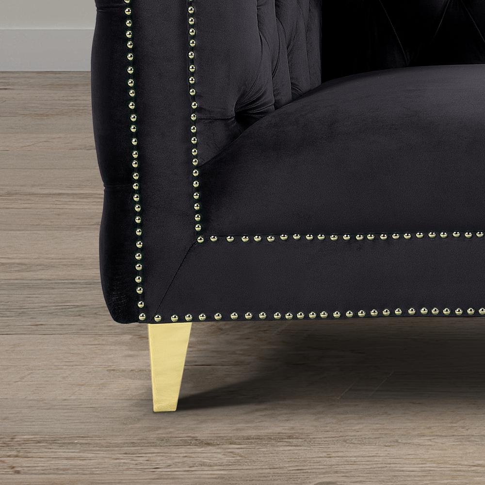 Luxe Velvet Sofa with Gold Legs, Gold Nail head Trim and Button-Tufted Design. Picture 10