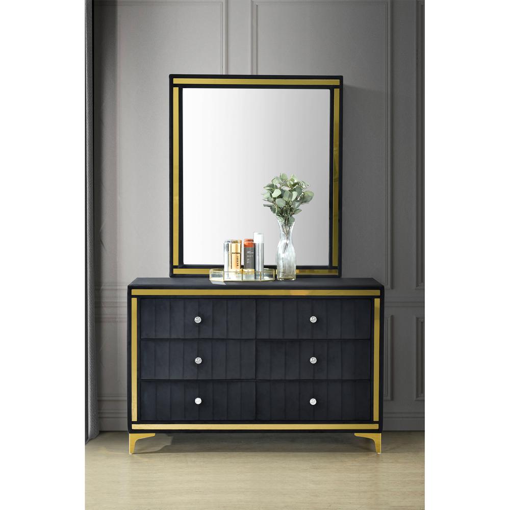 Velvet 6 Drawer Dresser with Gold Legs and Trim. Picture 5