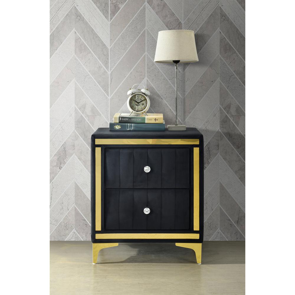 Monique Velvet Nightstand with Gold Legs and Gold Trim, Crystal knobs. Picture 12