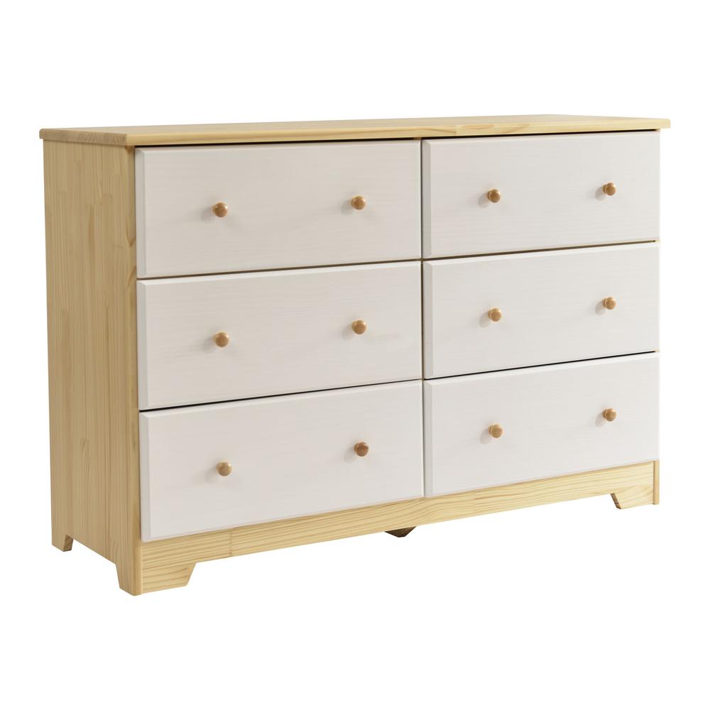 Better Home Products Solid Pine Wood 6 Drawer Double Dresser in Natural & White.. Picture 2