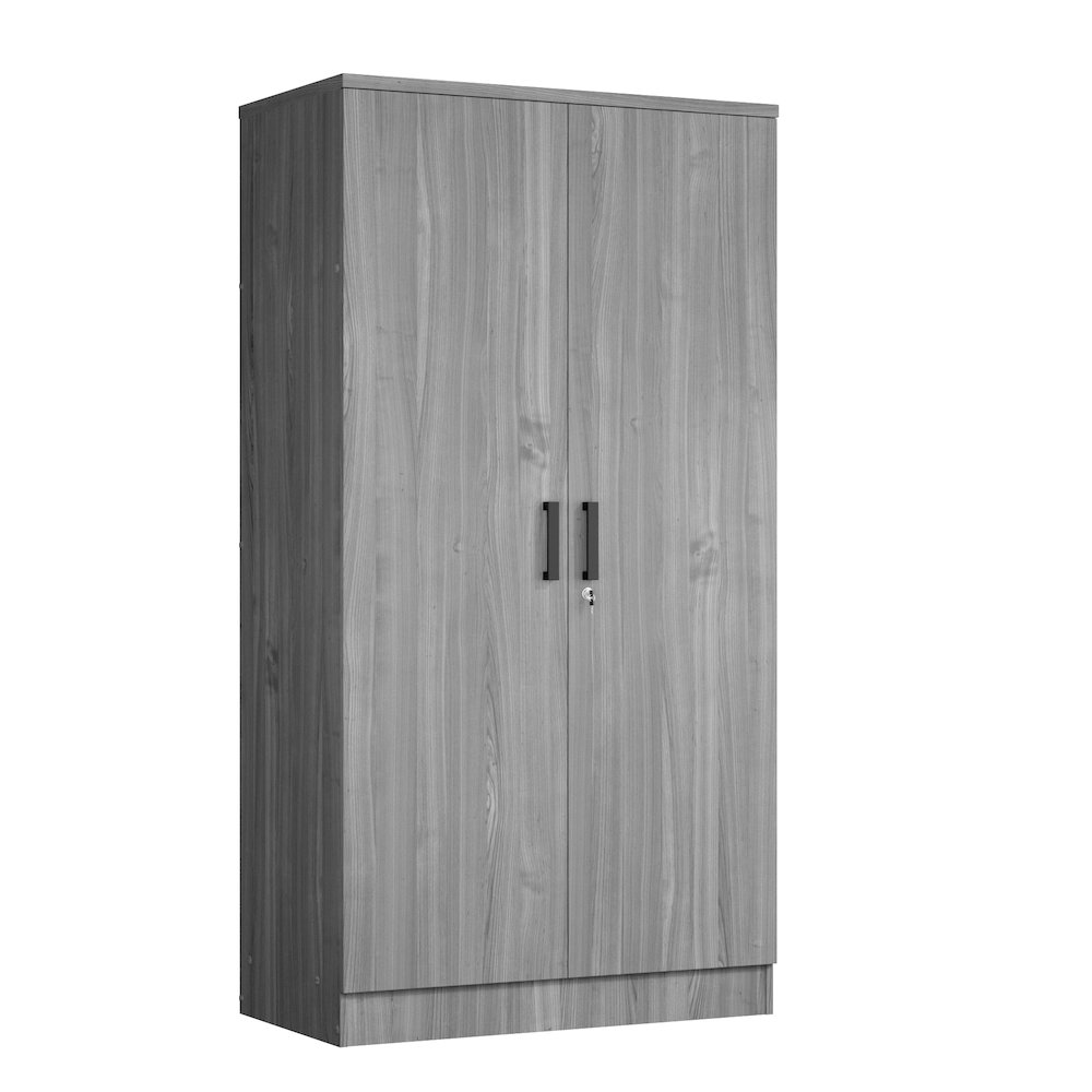 Better Home Products Harmony Wood Two Door Armoire Wardrobe Cabinet in Gray. Picture 1