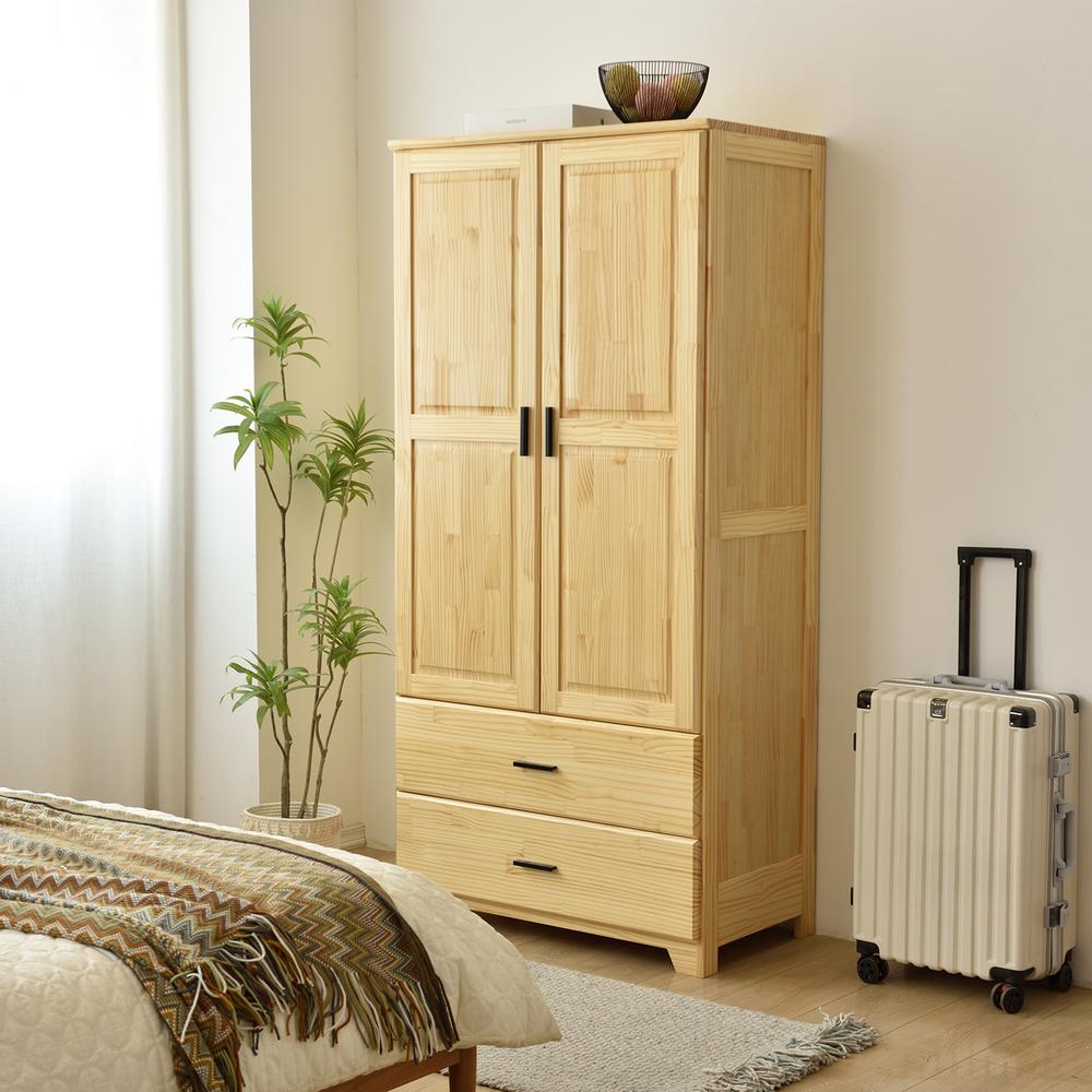 Stylish Pine Wood Closet with Raised Doors and Two Drawers for Easy Access. Picture 13