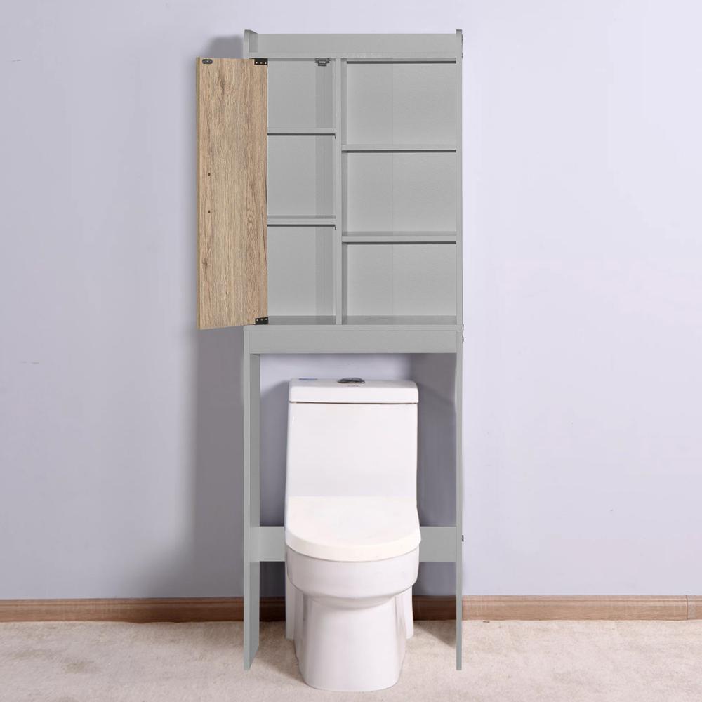 Better Home Products Ace Over-the-Toilet Storage Shelf in Light Gray & Natural Oak. Picture 6