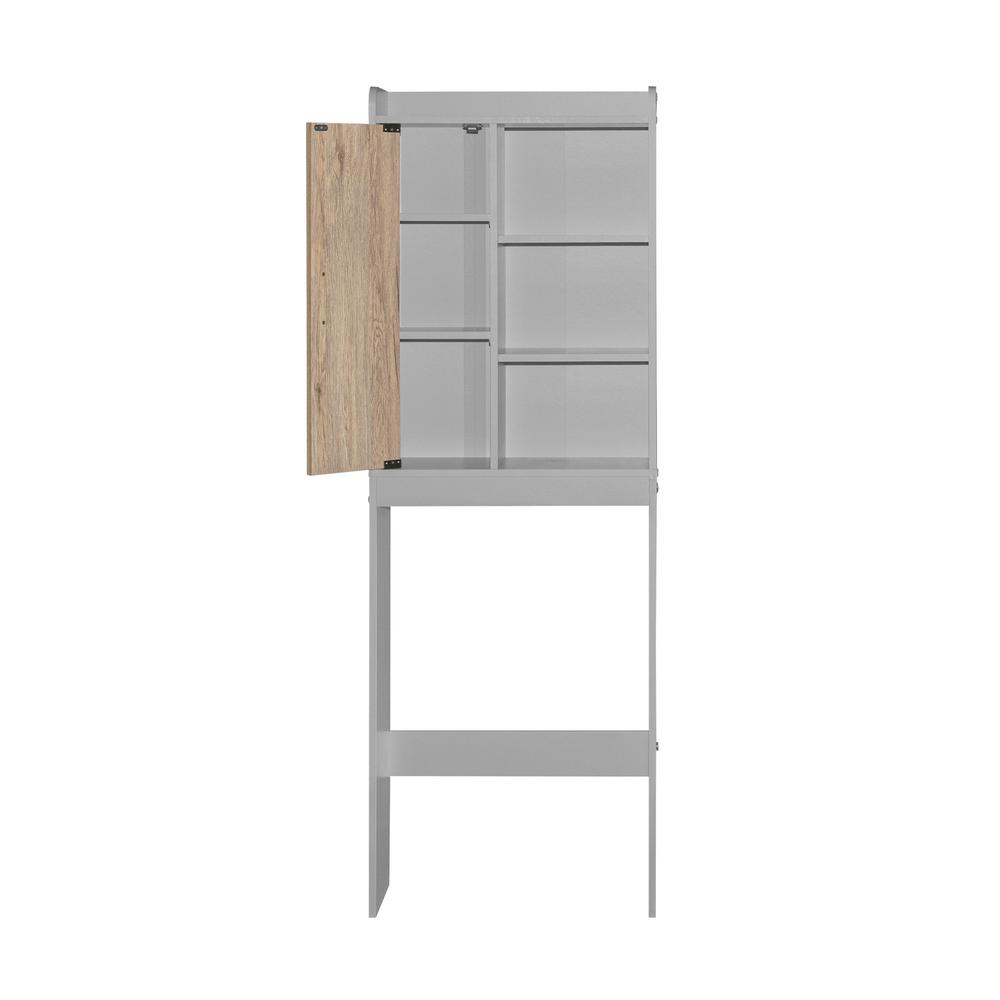 Better Home Products Ace Over-the-Toilet Storage Shelf in Light Gray & Natural Oak. Picture 4