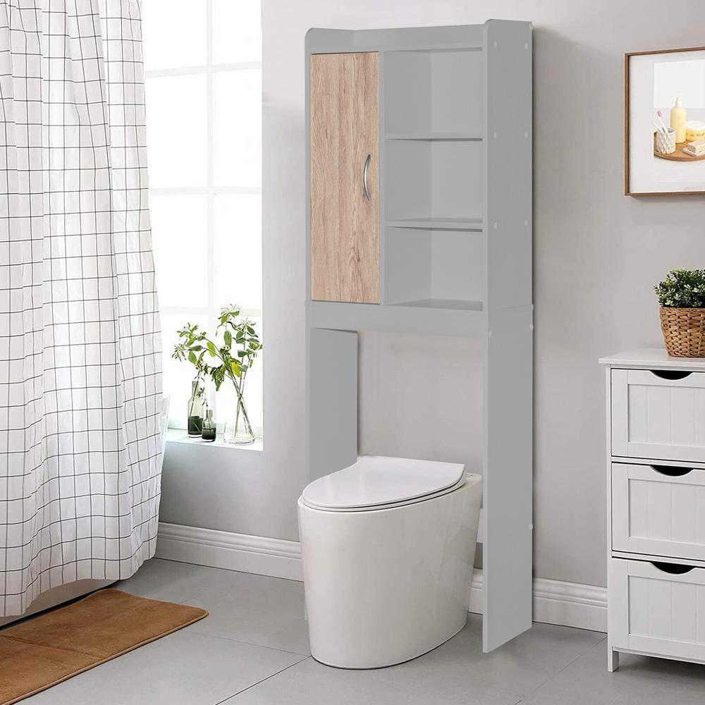 Better Home Products Ace Over-the-Toilet Storage Shelf in Light Gray & Natural Oak. Picture 7