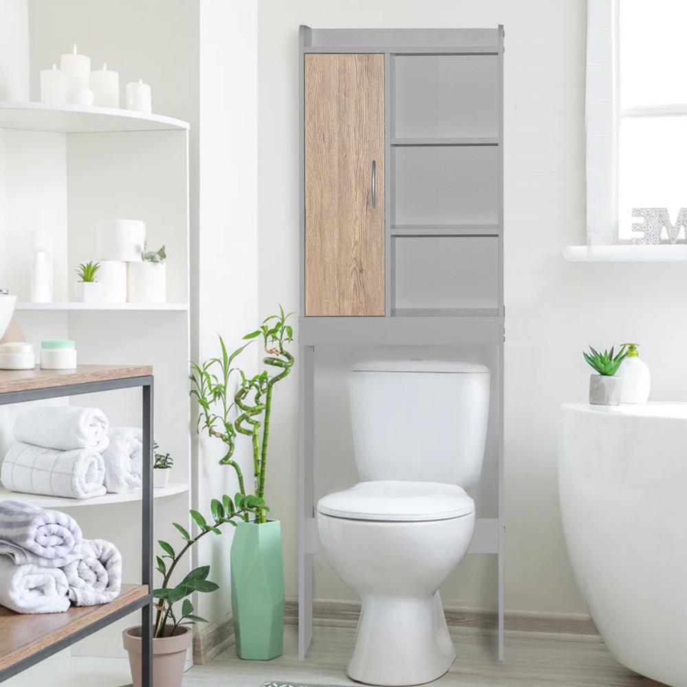 Better Home Products Ace Over-the-Toilet Storage Shelf in Light Gray & Natural Oak. Picture 8