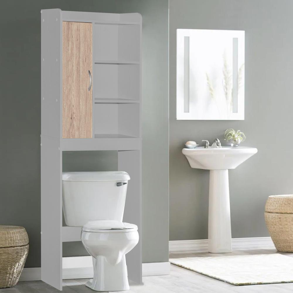 Better Home Products Ace Over-the-Toilet Storage Shelf in Light Gray & Natural Oak. Picture 9