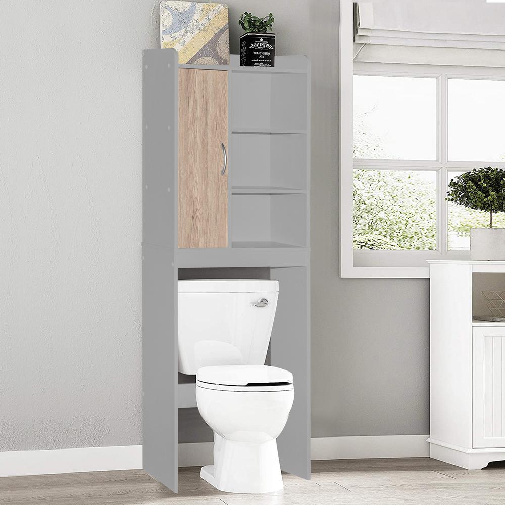 Better Home Products Ace Over-the-Toilet Storage Shelf in Light Gray & Natural Oak. Picture 10