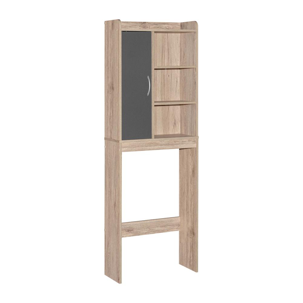Better Home Products Ace Over-the-Toilet Storage Shelf in Natural Oak & Dark Gray. Picture 1