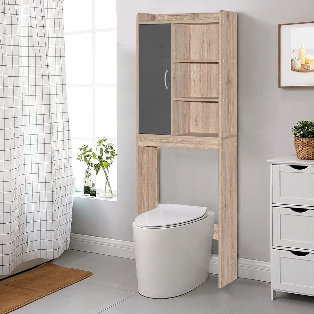 Better Home Products Ace Over-the-Toilet Storage Shelf in Natural Oak & Dark Gray. Picture 8